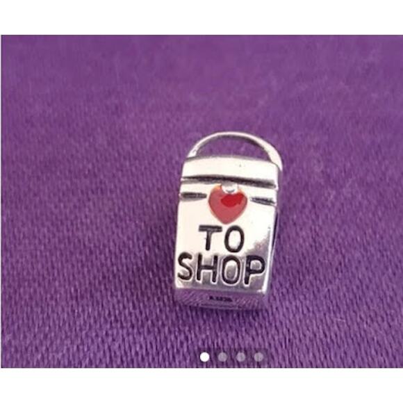 Sterling Silver Shopping Bag Charm 925 Love to Shop Fits Popular Brand Bracelets - Picture 1 of 4